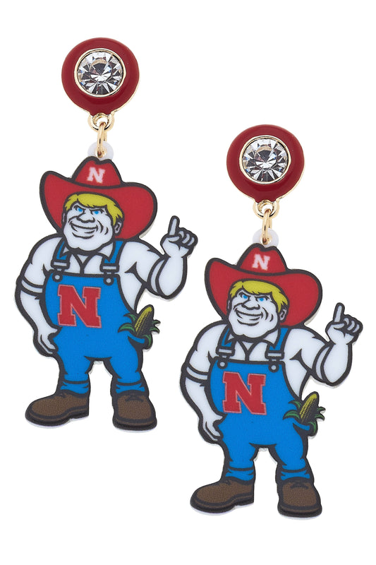 Nebraska Herbie Husker Resin Mascot Earrings