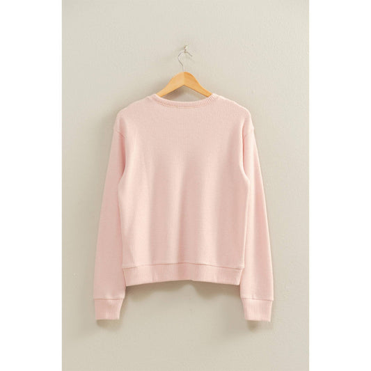Brushed Crew Neck Long Sleeve Top: PINK FROST