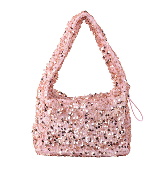 Pink Fuzzy Sequin Strap Bag
