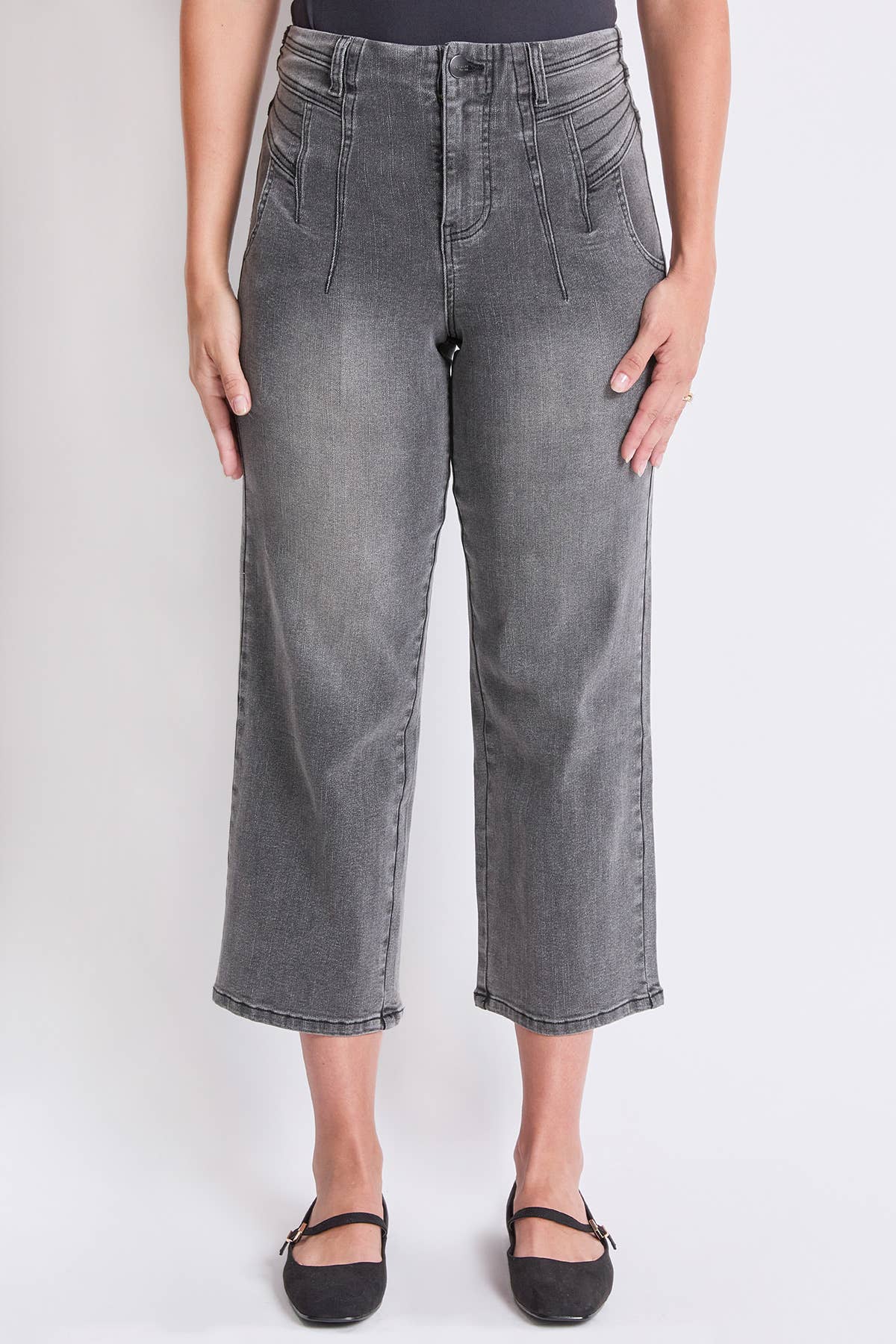 HR Crop Wide Leg Jeans-Grey