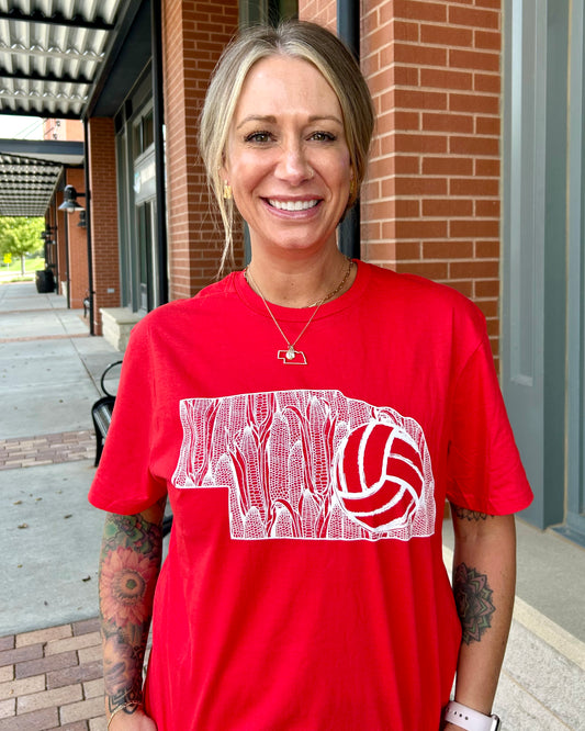 Nebraska Volleyball State Short Sleeve Tee-Red