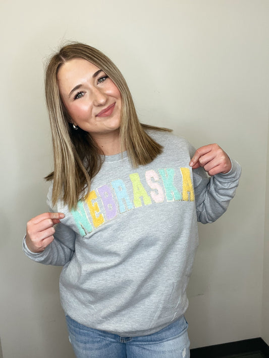 Nebraska Fuzzy Sweatshirt Grey