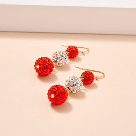 Game Day Rhinestone Dangling Earrings: Red/White