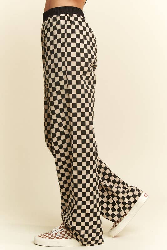 CHECKERED PANTS W/ ELASTIC WAISTBAND