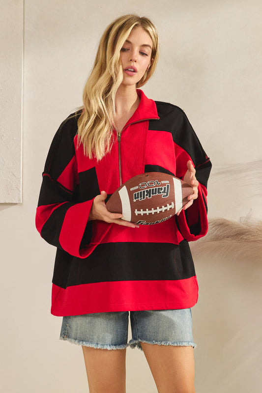 Game Day Varsity Stripe Zip Pullover