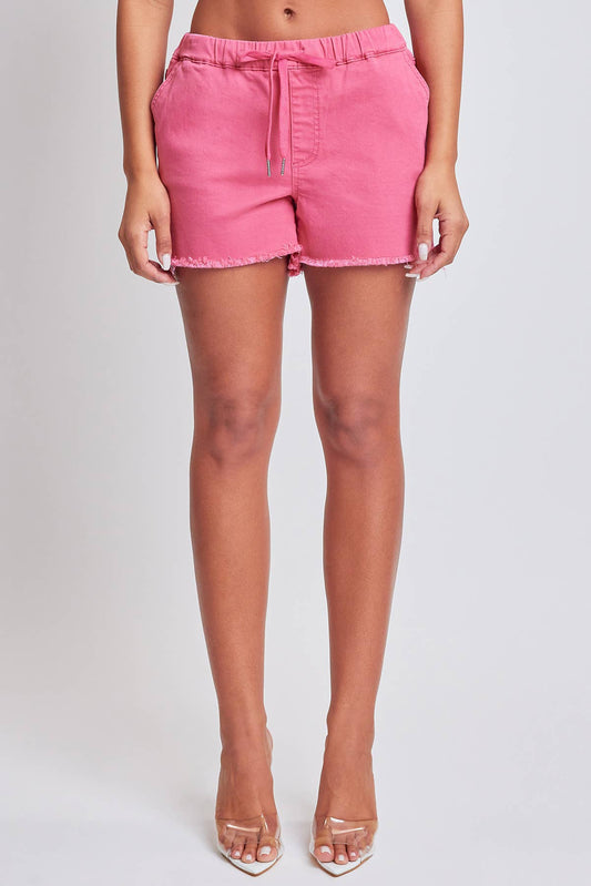 Pink Frayed Hem Jogger Shorts