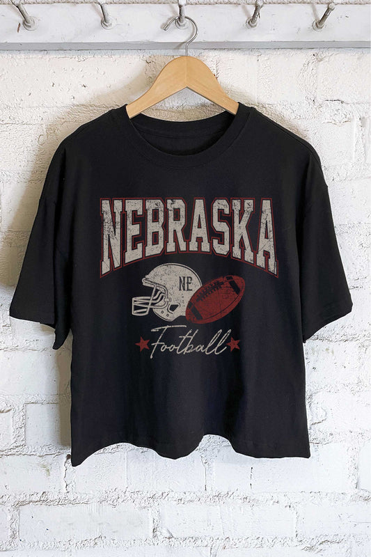 Nebraska Football Long Crop Tee: Black