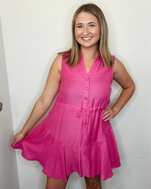 Pink Sleeveless Collar Dress