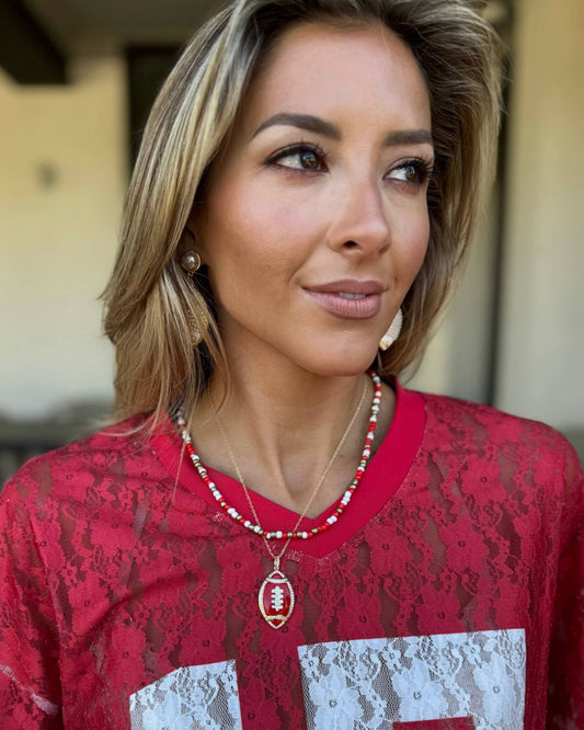Red/Gold Sidelines Beaded Necklace