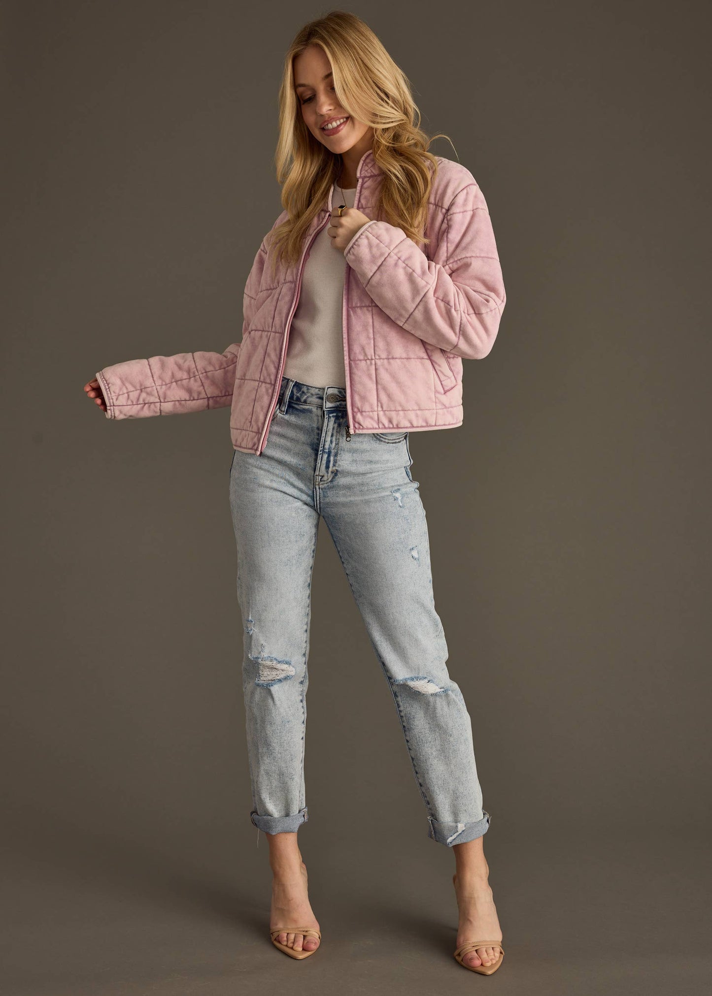 Dusty Pink Washed Quilted Jacket