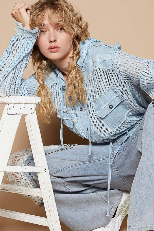 Knit Button Down Hooded Cardigan