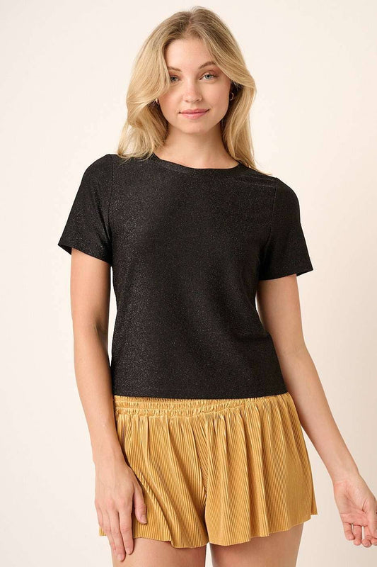 LUREX KNIT ROUND NECK SHORT SLEEVE TOP