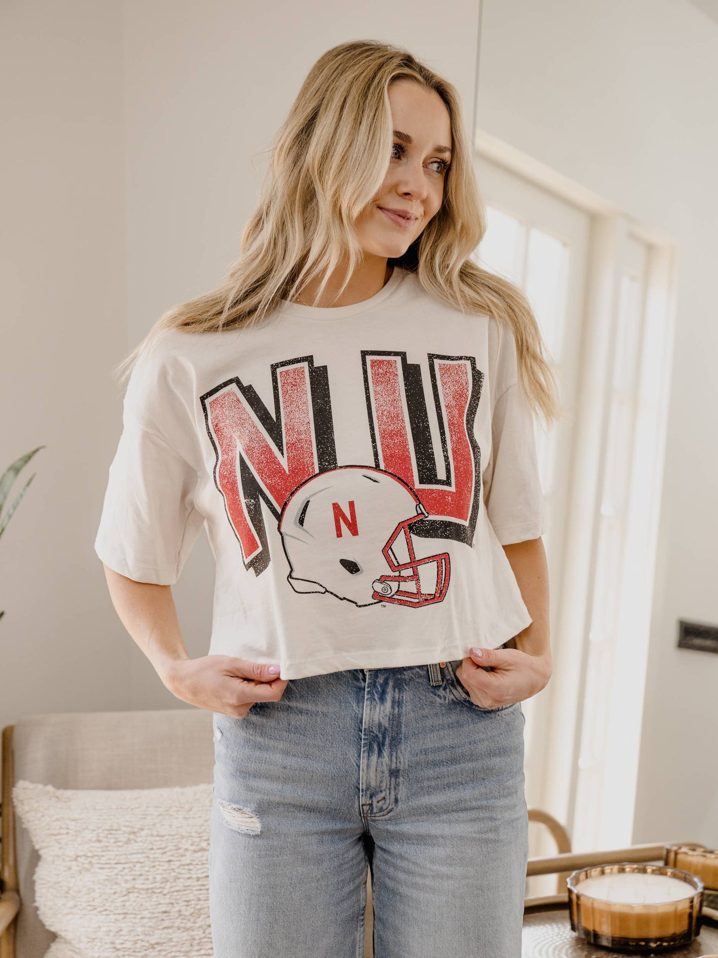 Nebraska Huskers Helmet Cropped Tee