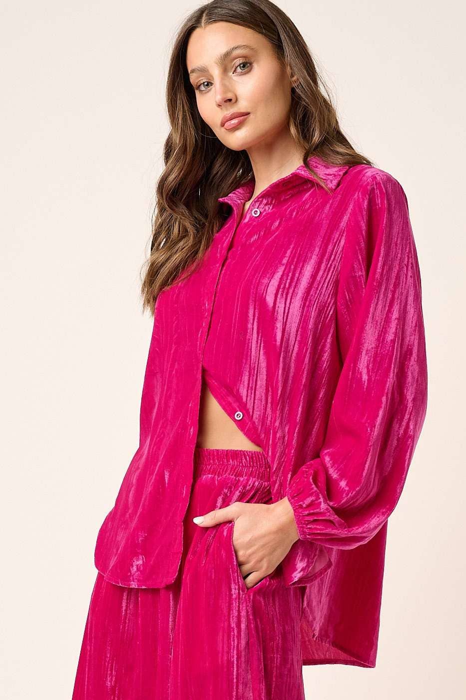 TEXTURED VELOUR LONG SLEEVE SHIRT