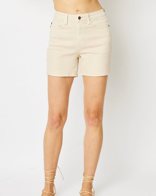 High Waist Garment Dyed Shorts