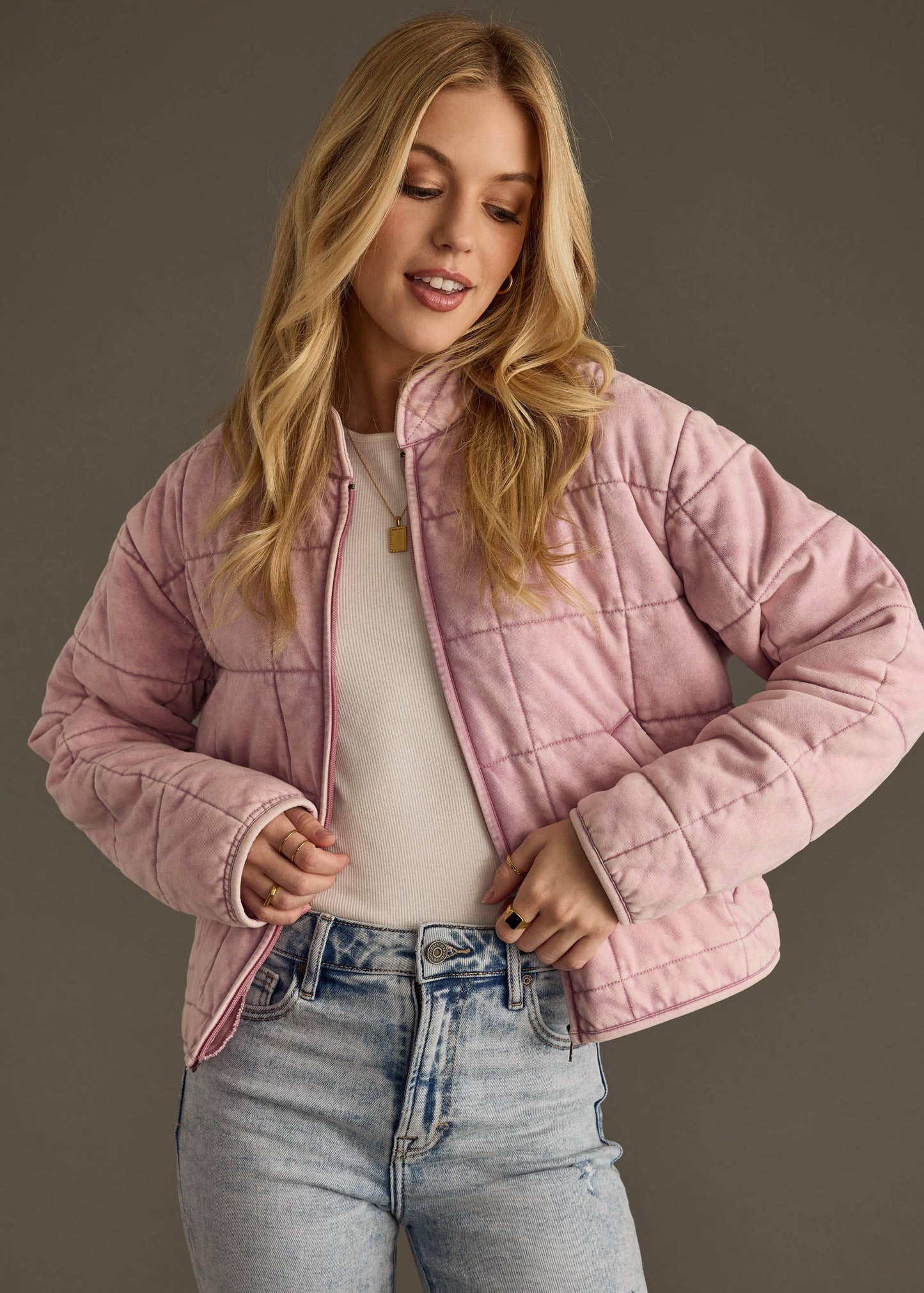 Dusty Pink Washed Quilted Jacket