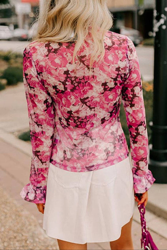 Ruffle Sleeve Floral Mesh Top