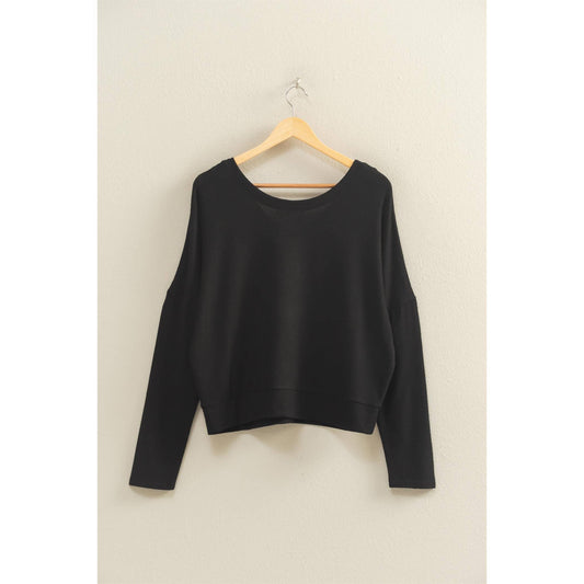 V-Neck Long Sleeve Knit Sweater: BLACK