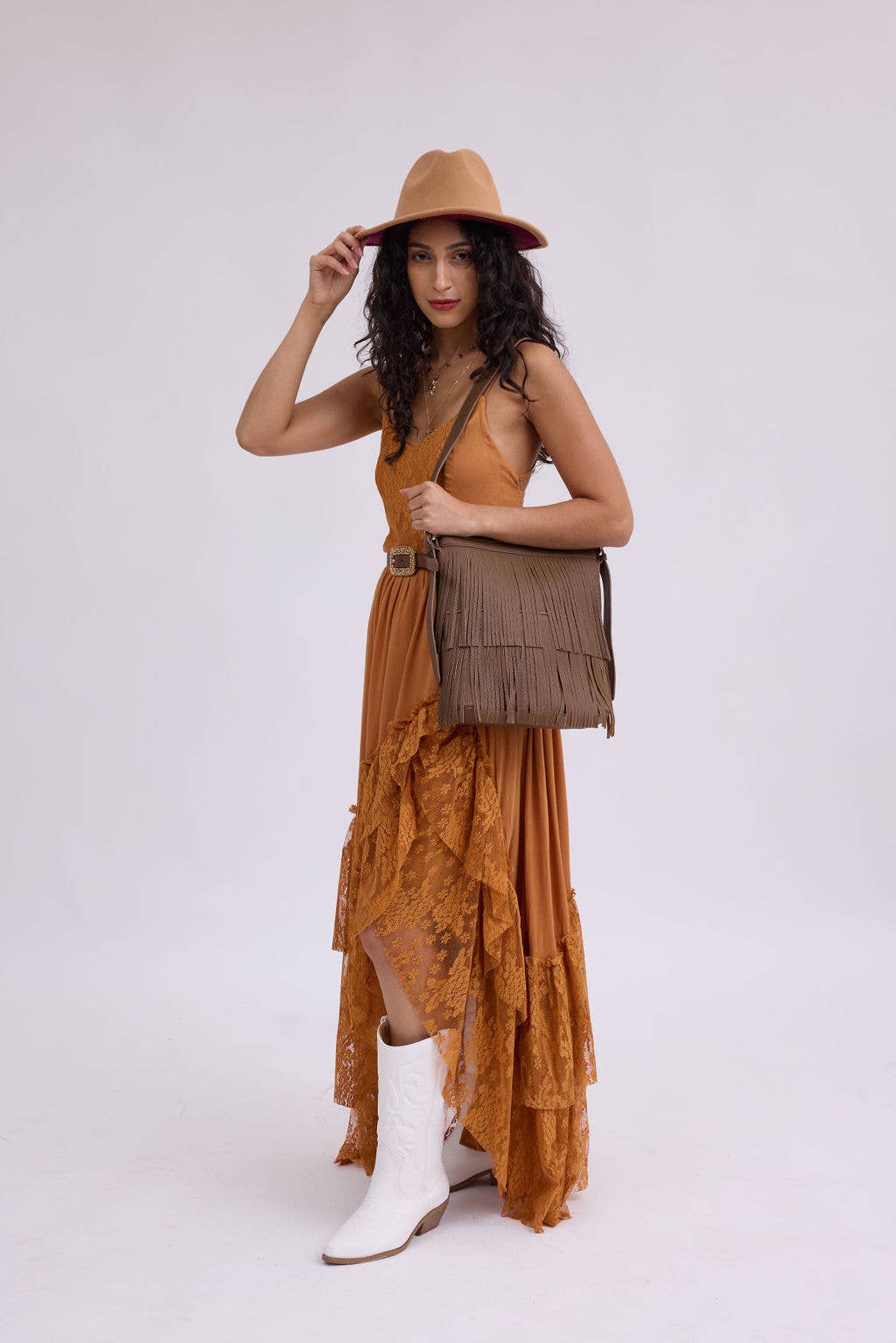 Brown Shoulder Bag with Western Fringe