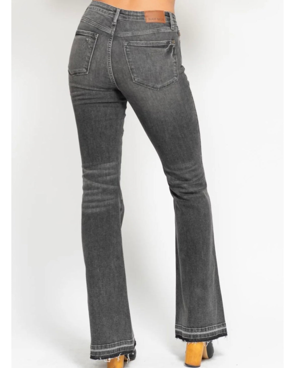 Mid Rise Tummy Control Grey Release Hem Flare