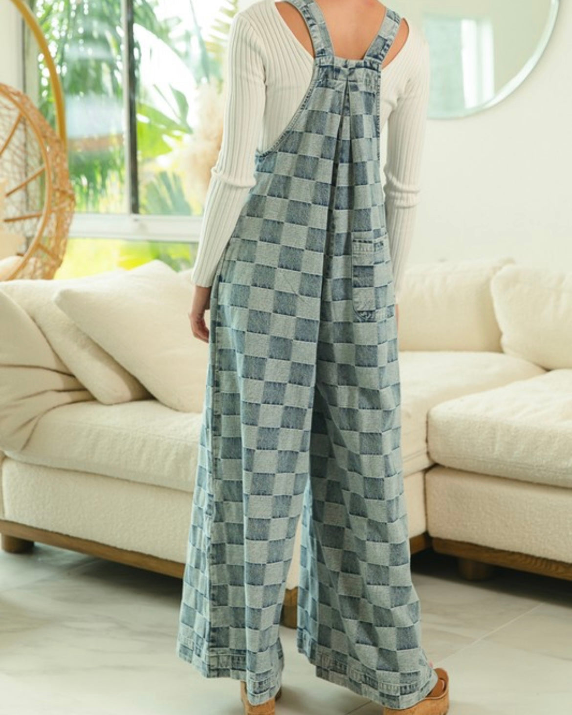 Washed Vintage Checkered Wide Leg Overalls