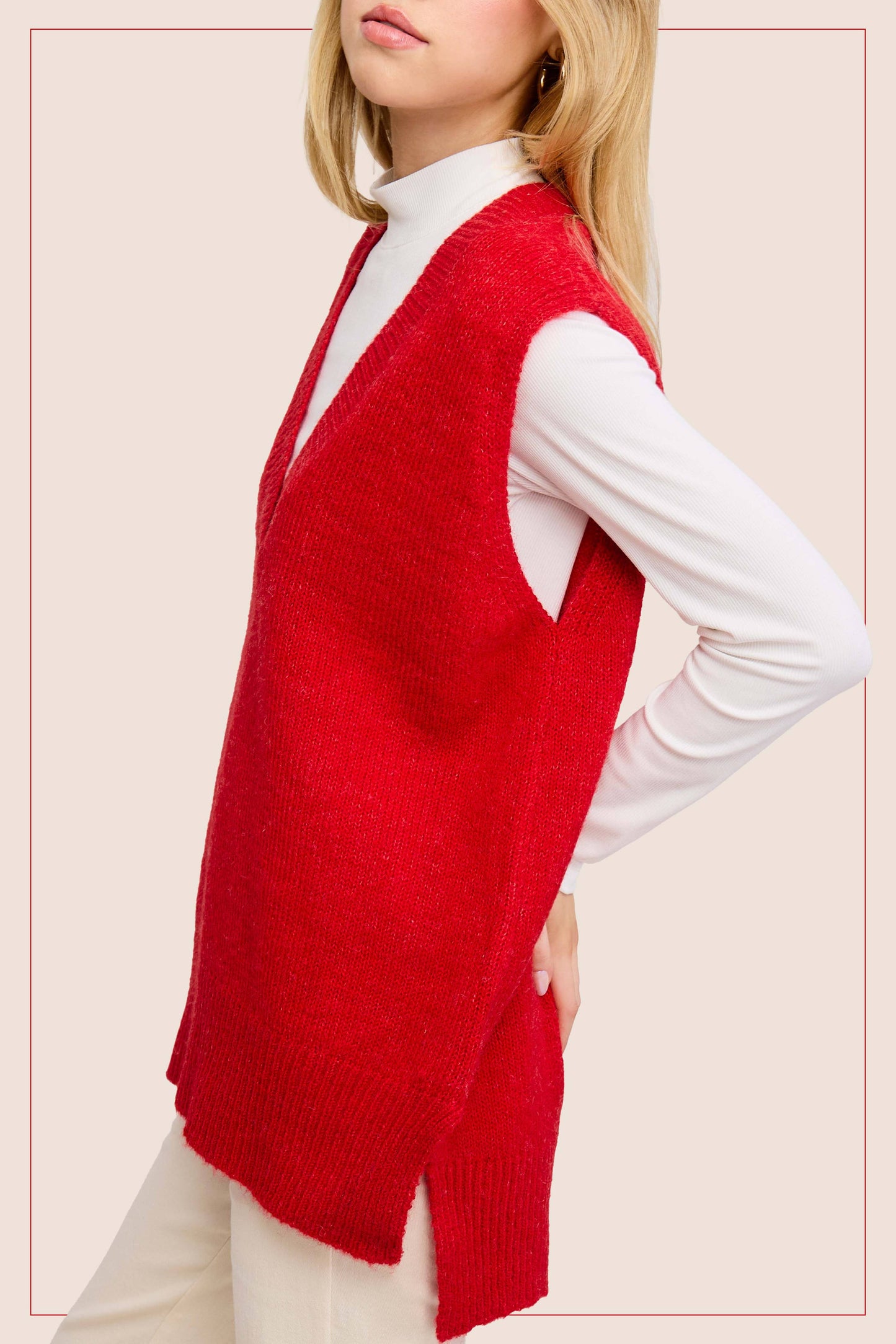 Oversized Soft Knit Sweater Vest (Candy Cane)