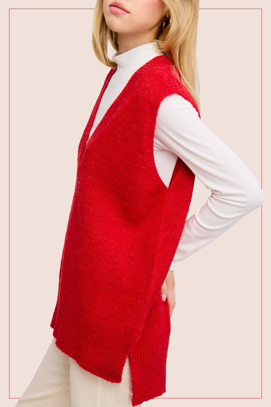 Oversized Soft Knit Sweater Vest (Candy Cane)