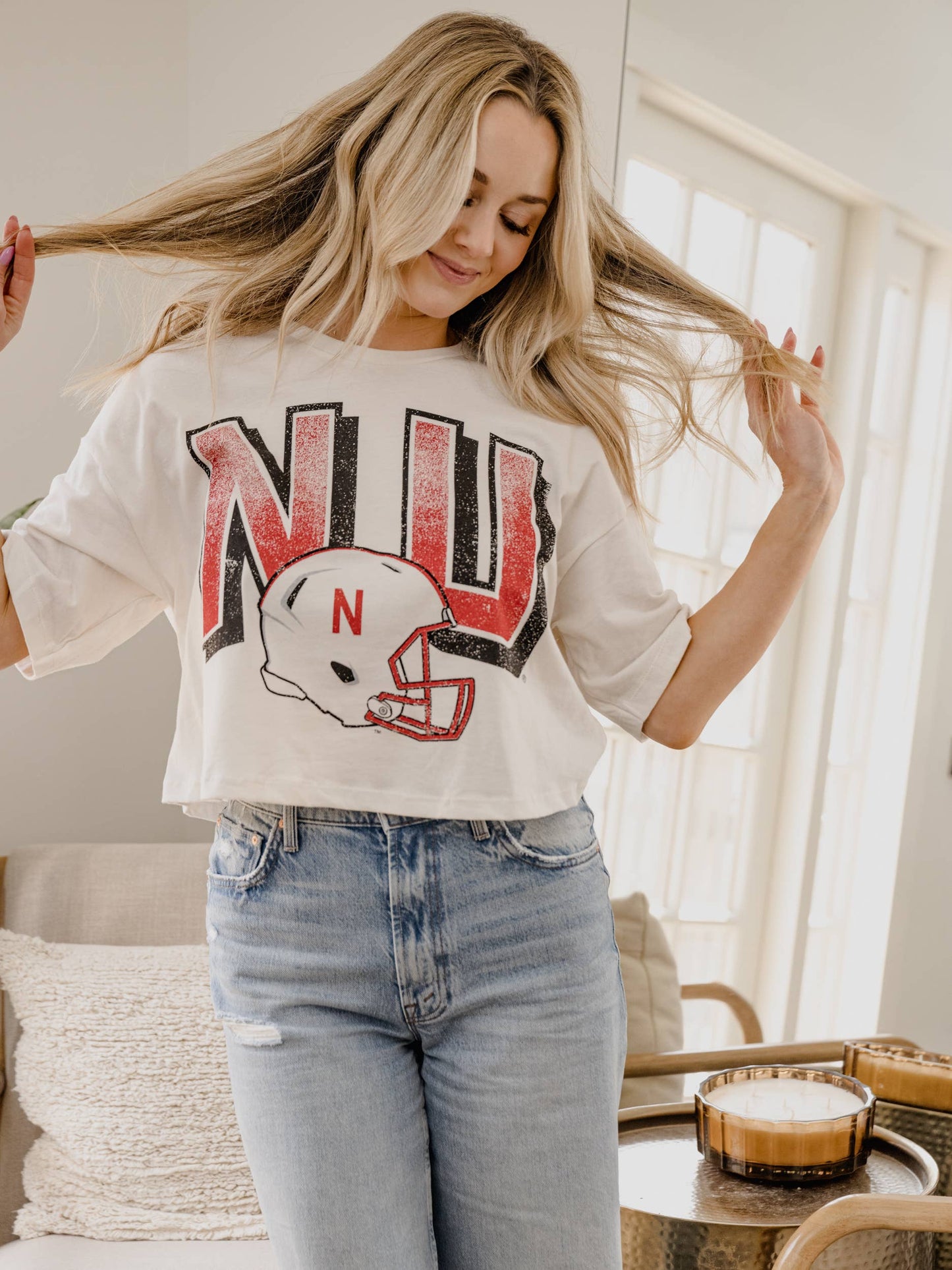 Nebraska Huskers Helmet Cropped Tee