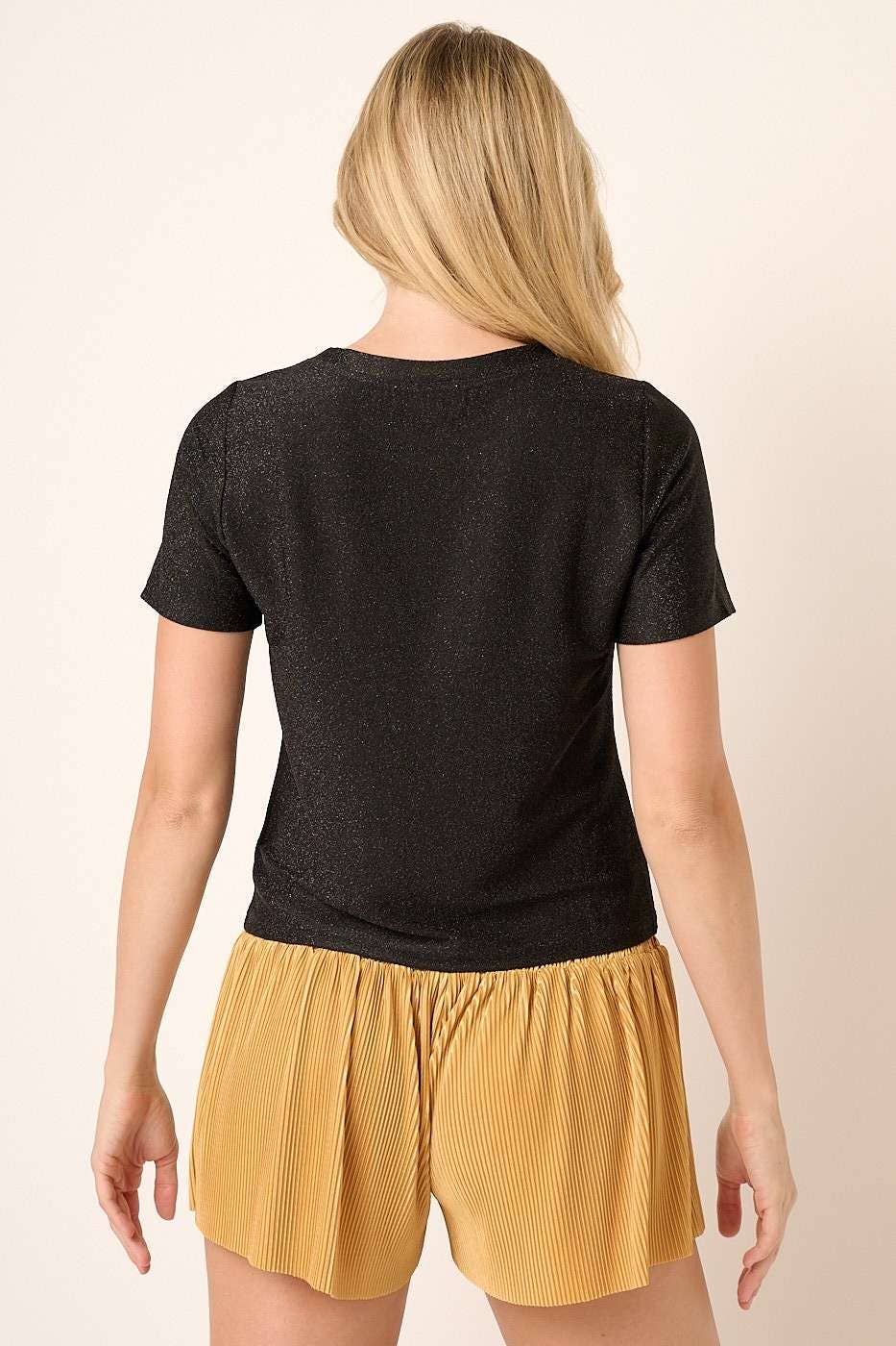 LUREX KNIT ROUND NECK SHORT SLEEVE TOP