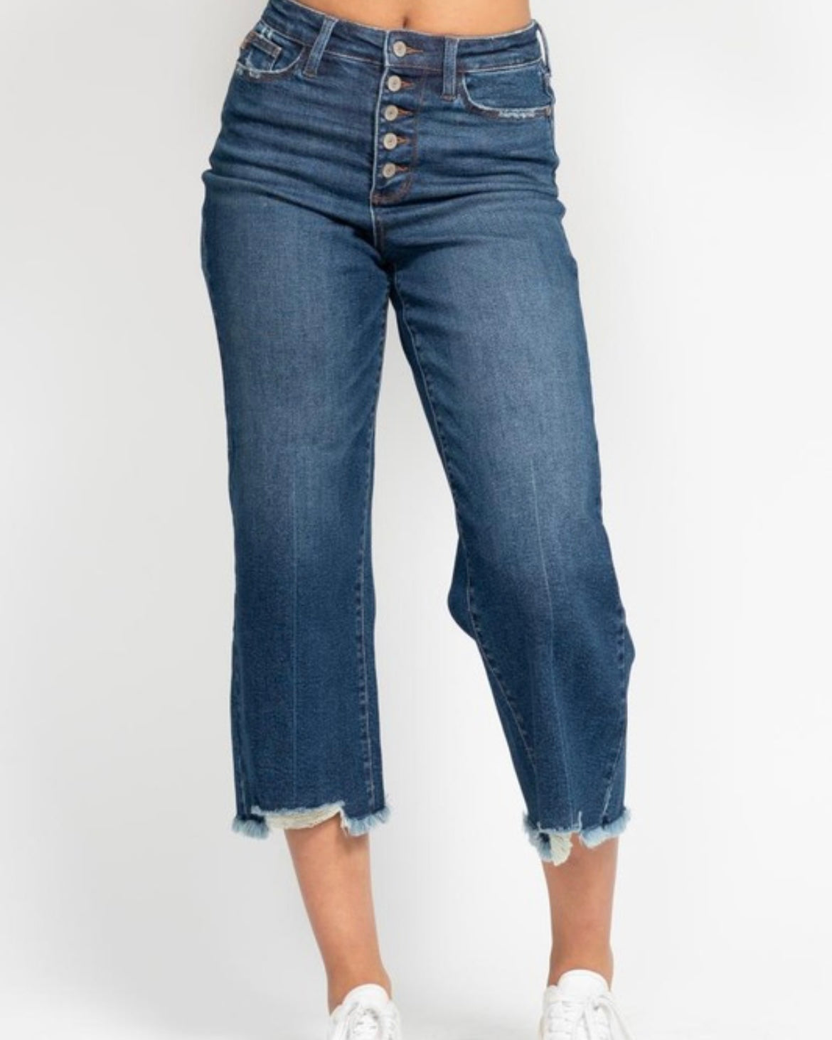 High Waist Button Fly Wide Leg Crop