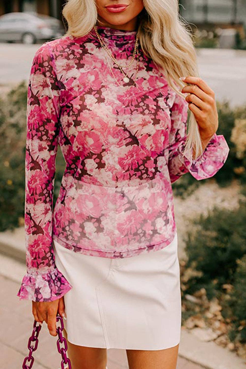 Ruffle Sleeve Floral Mesh Top