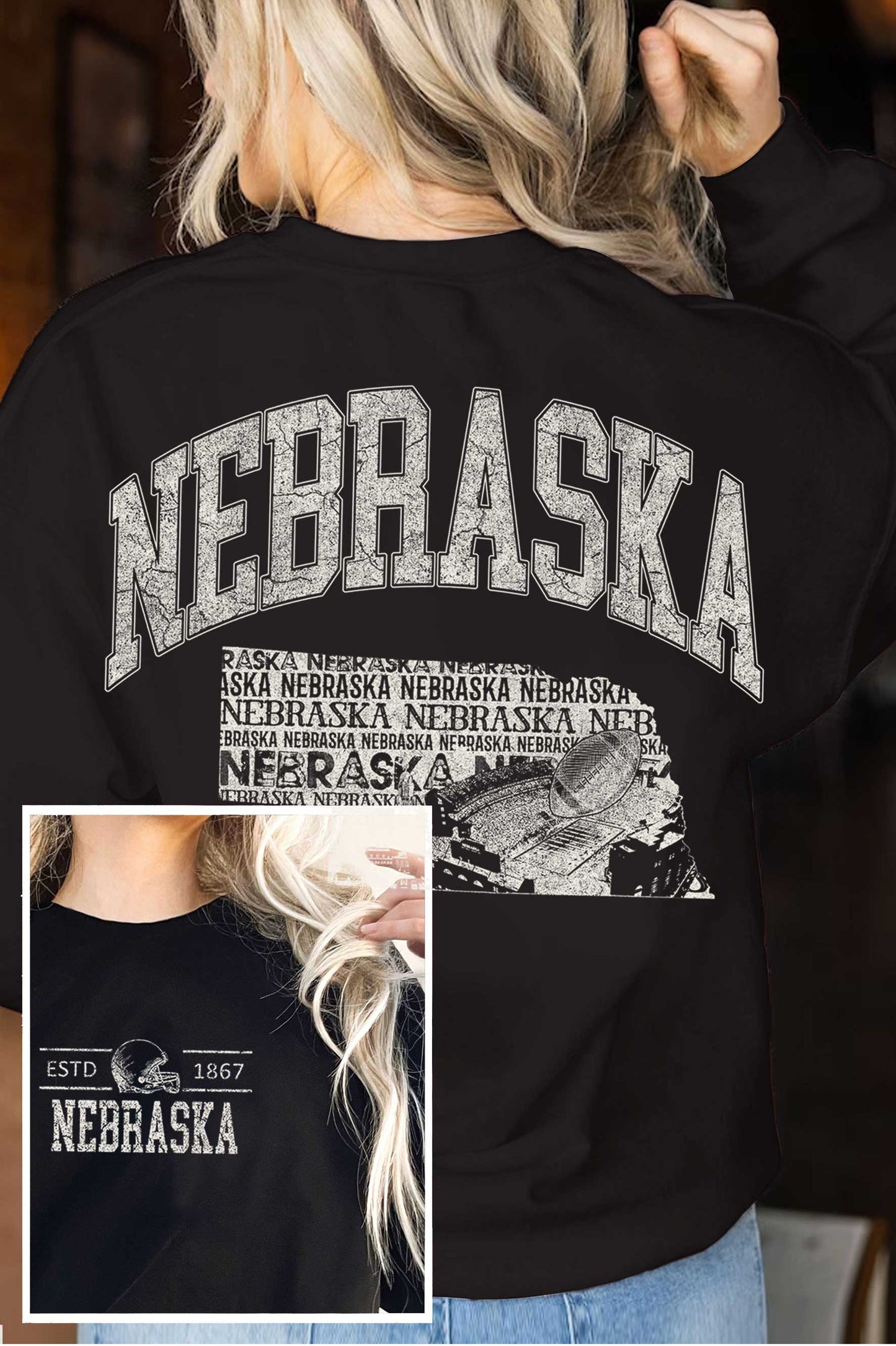 Nebraska Football State Front & Back Terry Sweatshirt