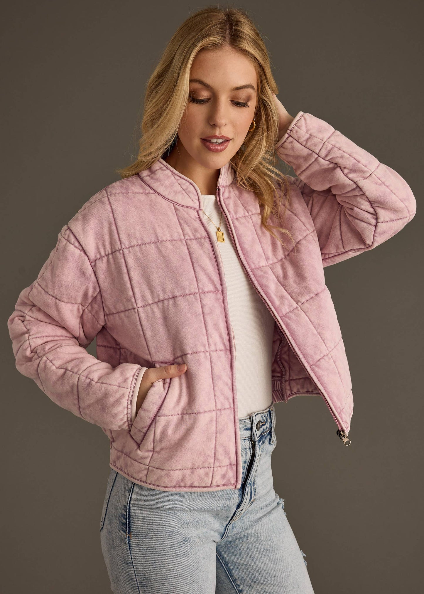 Dusty Pink Washed Quilted Jacket