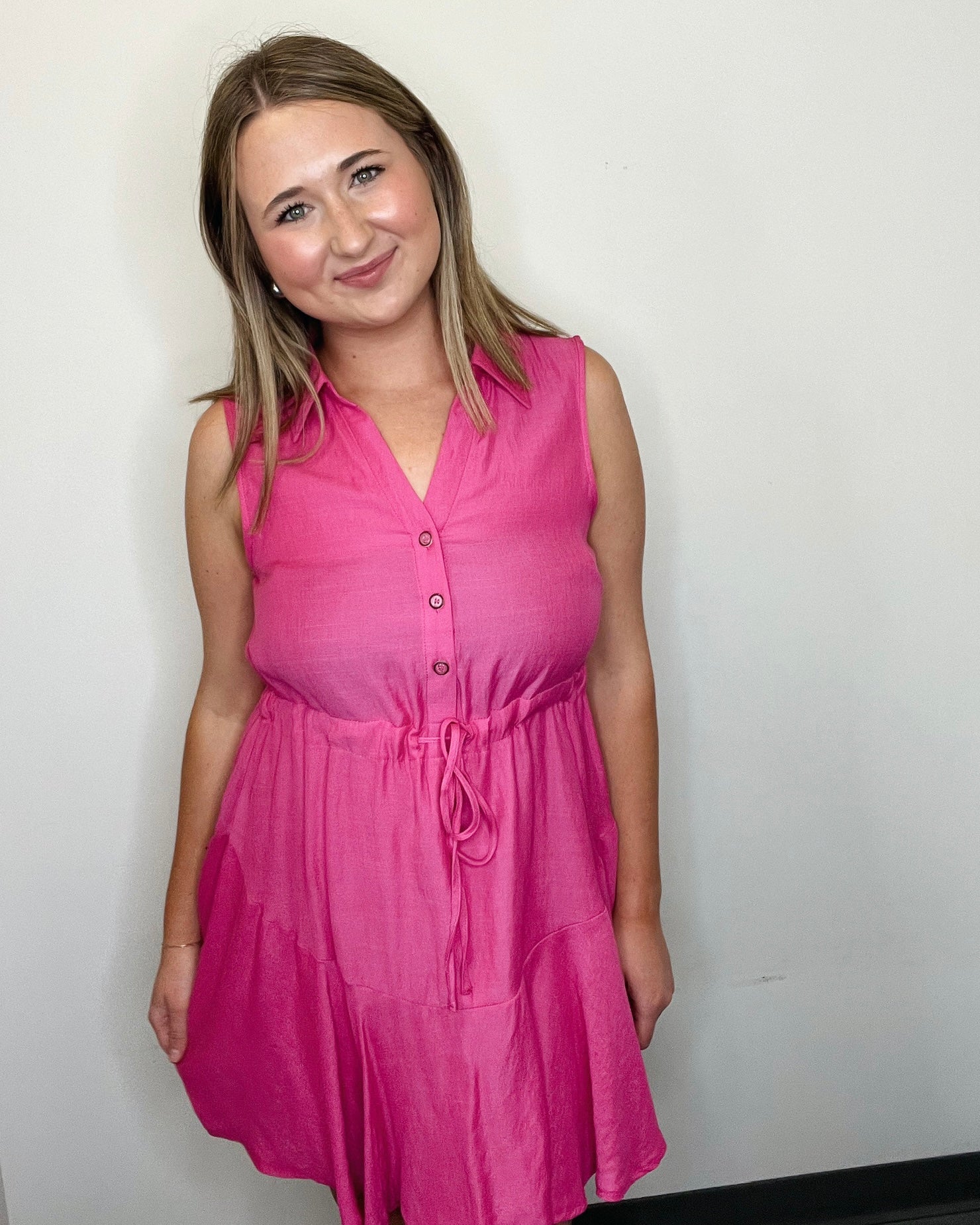 Pink Sleeveless Collar Dress