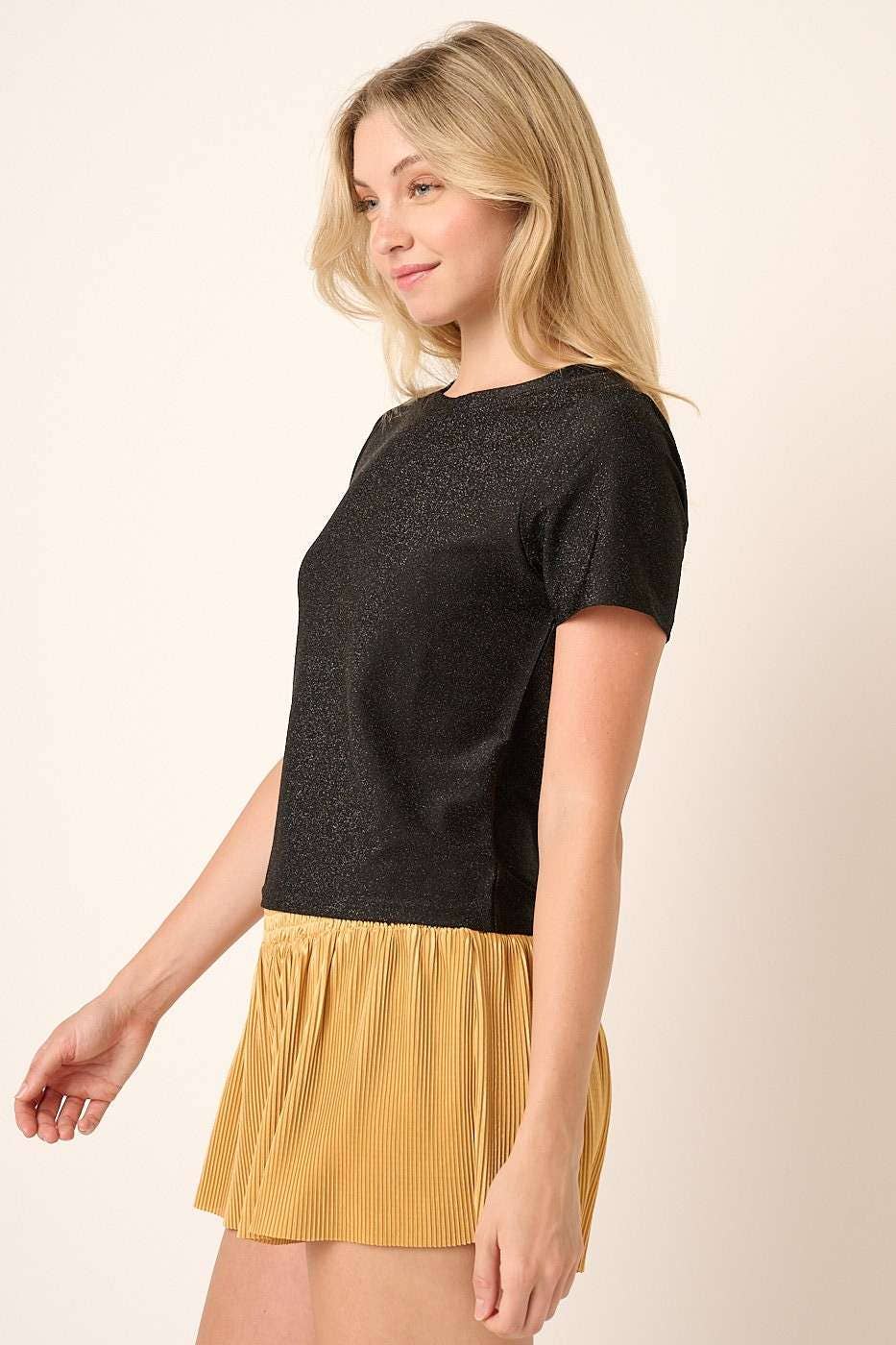 LUREX KNIT ROUND NECK SHORT SLEEVE TOP