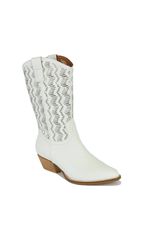 Laser Cut White Western Boots