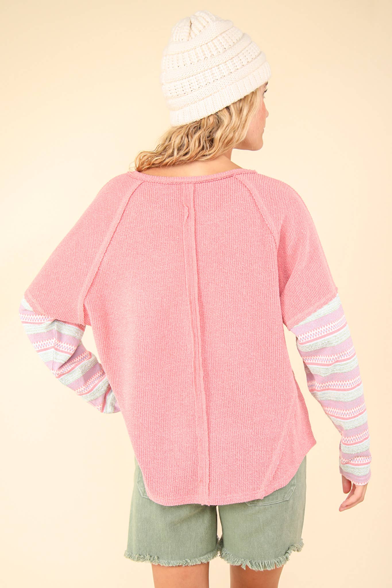Contrast Striped Sleeve Knit Top