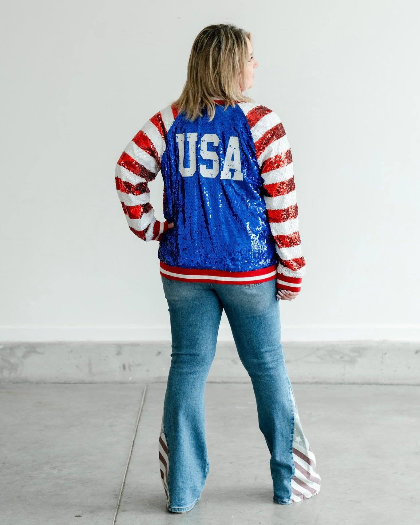 American Flag Sequin Bomber Jacket