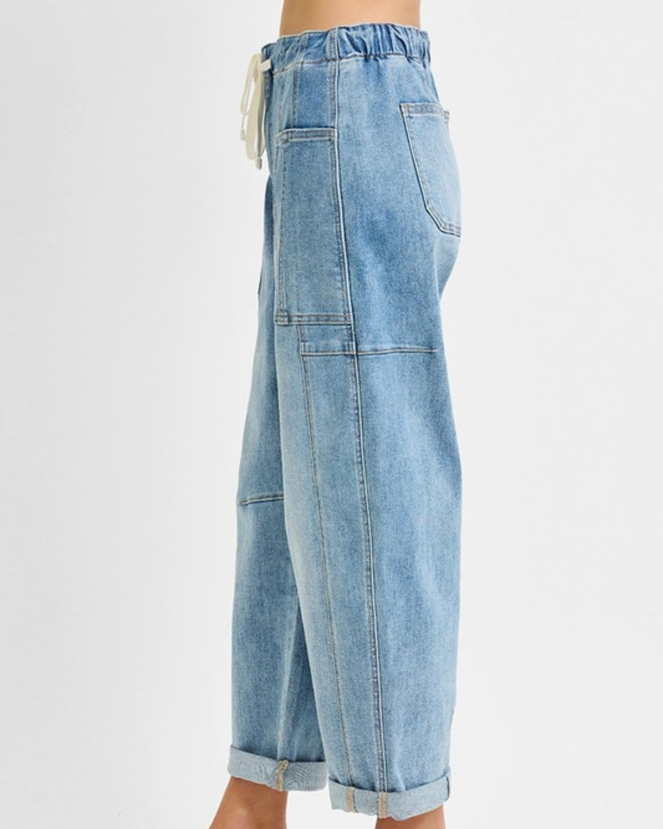 HR Crop Barrel Drawstring Cargo Denim – The Nine's Boutique
