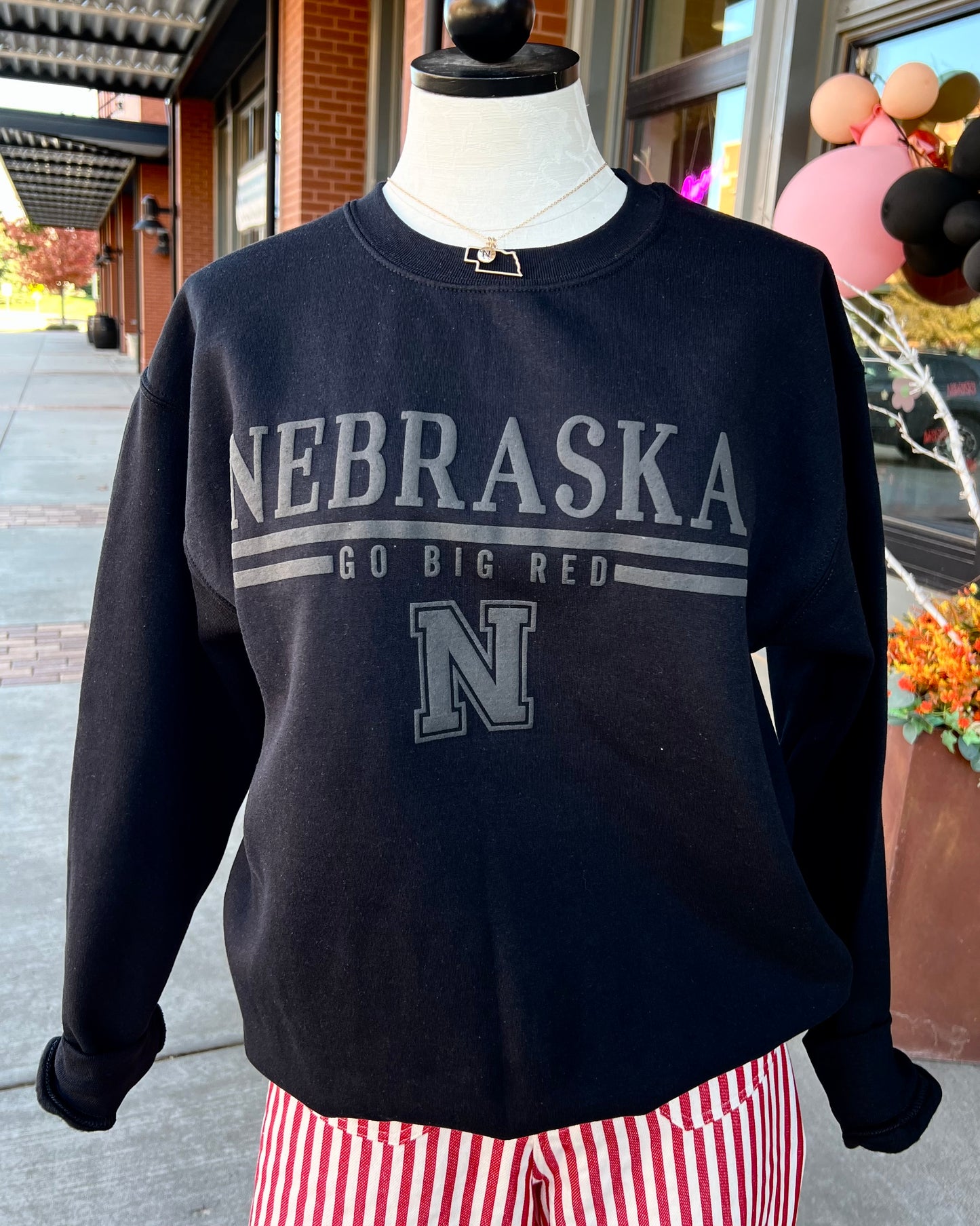 Nebraska Black on Black Crewneck