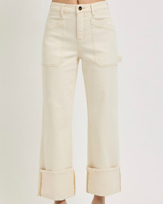 Ivory High Rise Wide Cuffed Denim