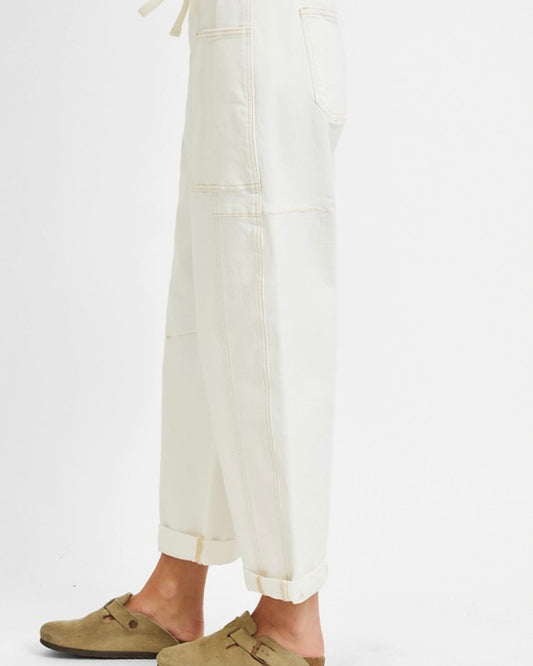 HR Crop Wide Barrel Cream Denim