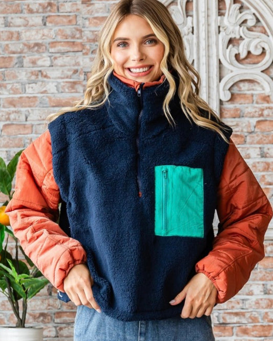 Quilted Puffer Sleeve Pullover