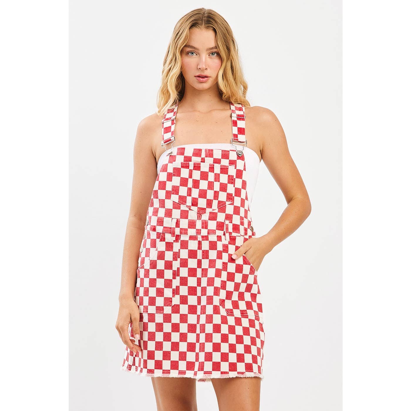 Game Day Checkered Overall Mini Dress