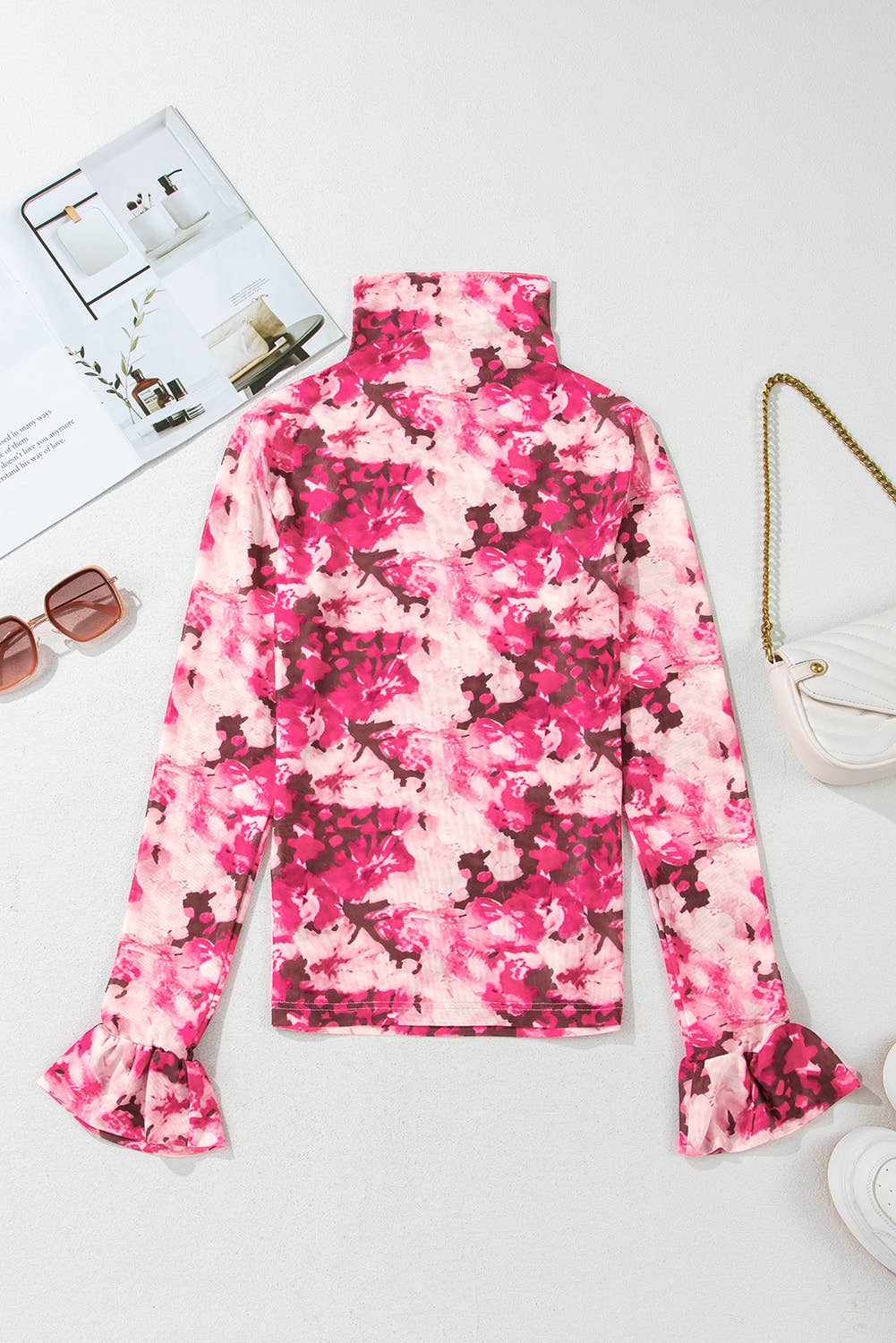 Ruffle Sleeve Floral Mesh Top