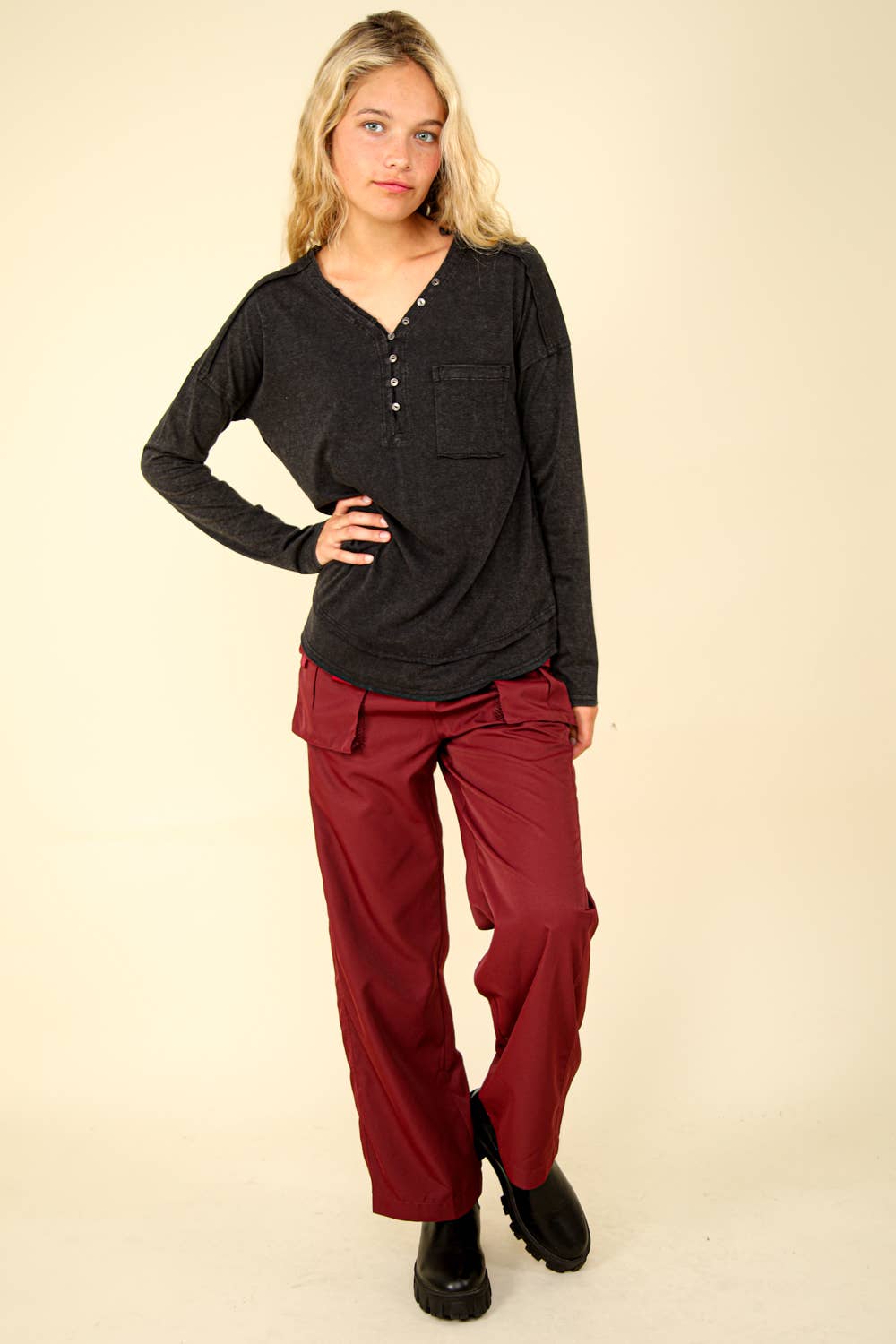 Mineral Washed Comfy Knit Top (black)