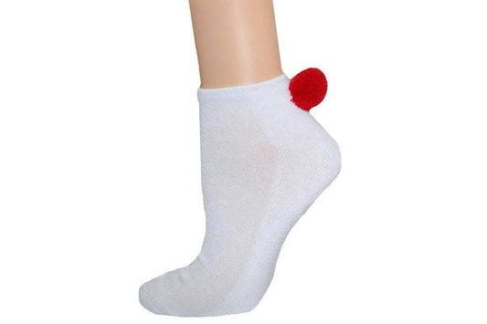 Red Lowcut Pom Pom Socks