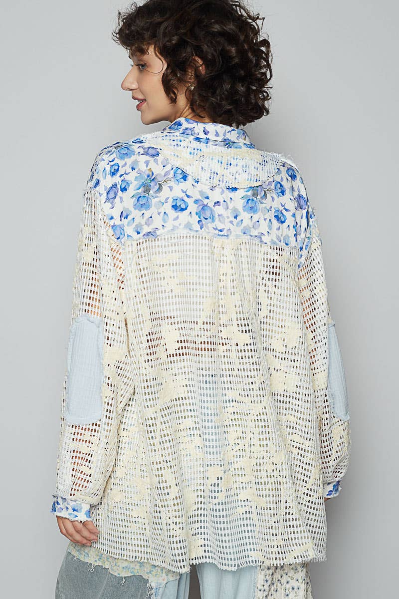 Blue Crochet Lace Floral Top