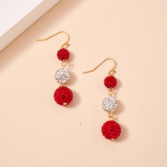Game Day Rhinestone Dangling Earrings: Red/White