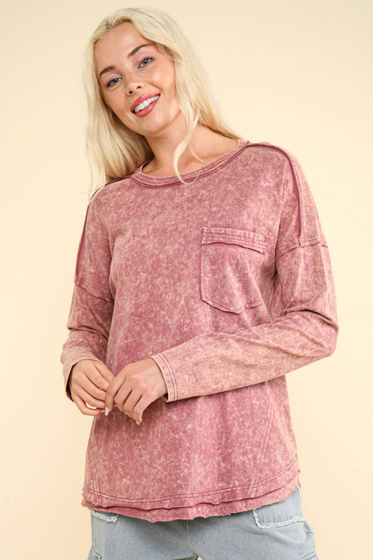 Mineral Washed Knit Top (mauve)